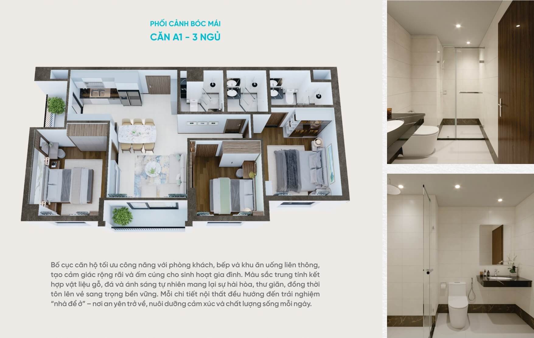 thiết kế căn hộ 3 phòng ngủ viha flora garden yên sở